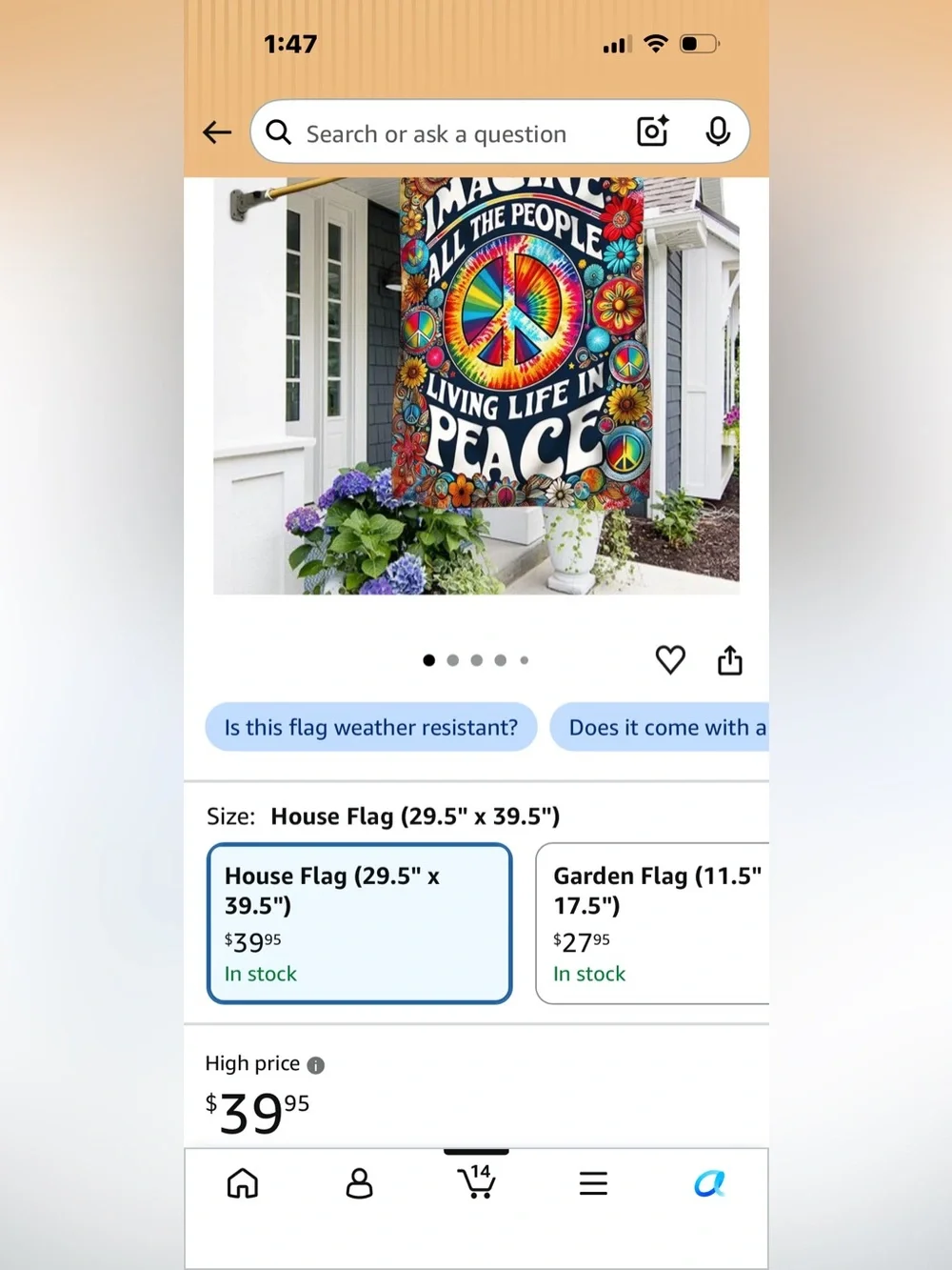 New Open Bag Flagwix 29.5x39.5 American Flag-Hippie Imagine All The People Livin
